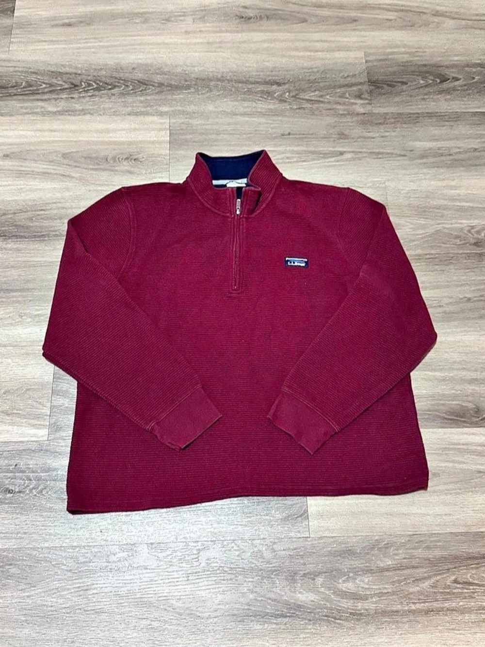 L.L.Bean Men's Lakewashed Double-Knit Quarter-Zip Pullover Burgundy XL
